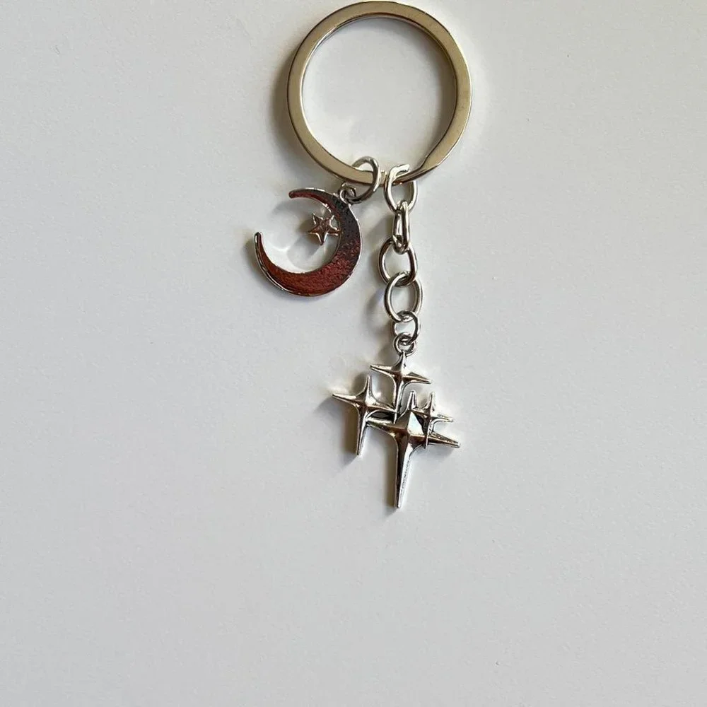 y2k 2000s star moon pendant keyring for keychain